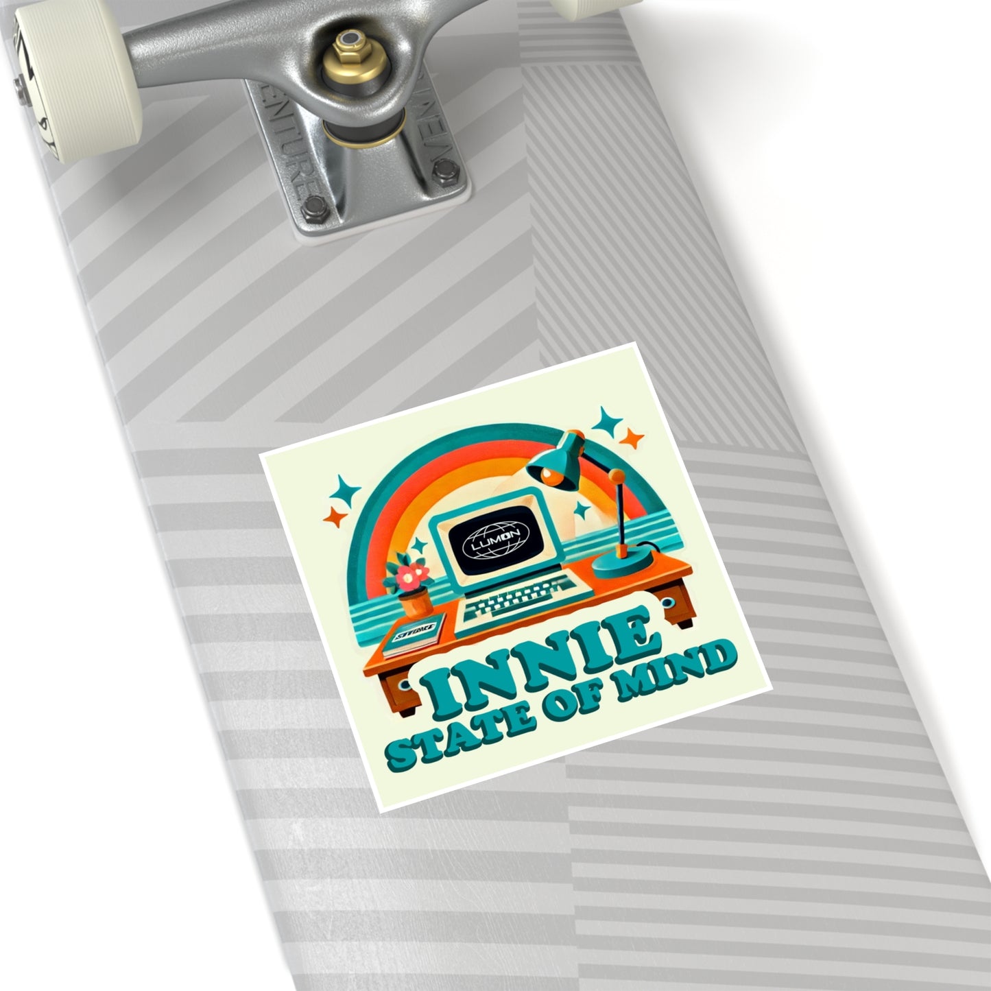 INNIE STATE OF MIND Sticker – Retro Severance TV Show Vinyl Sticker – Rainbow Office Fan Art for Laptops, Journals & Water Bottles