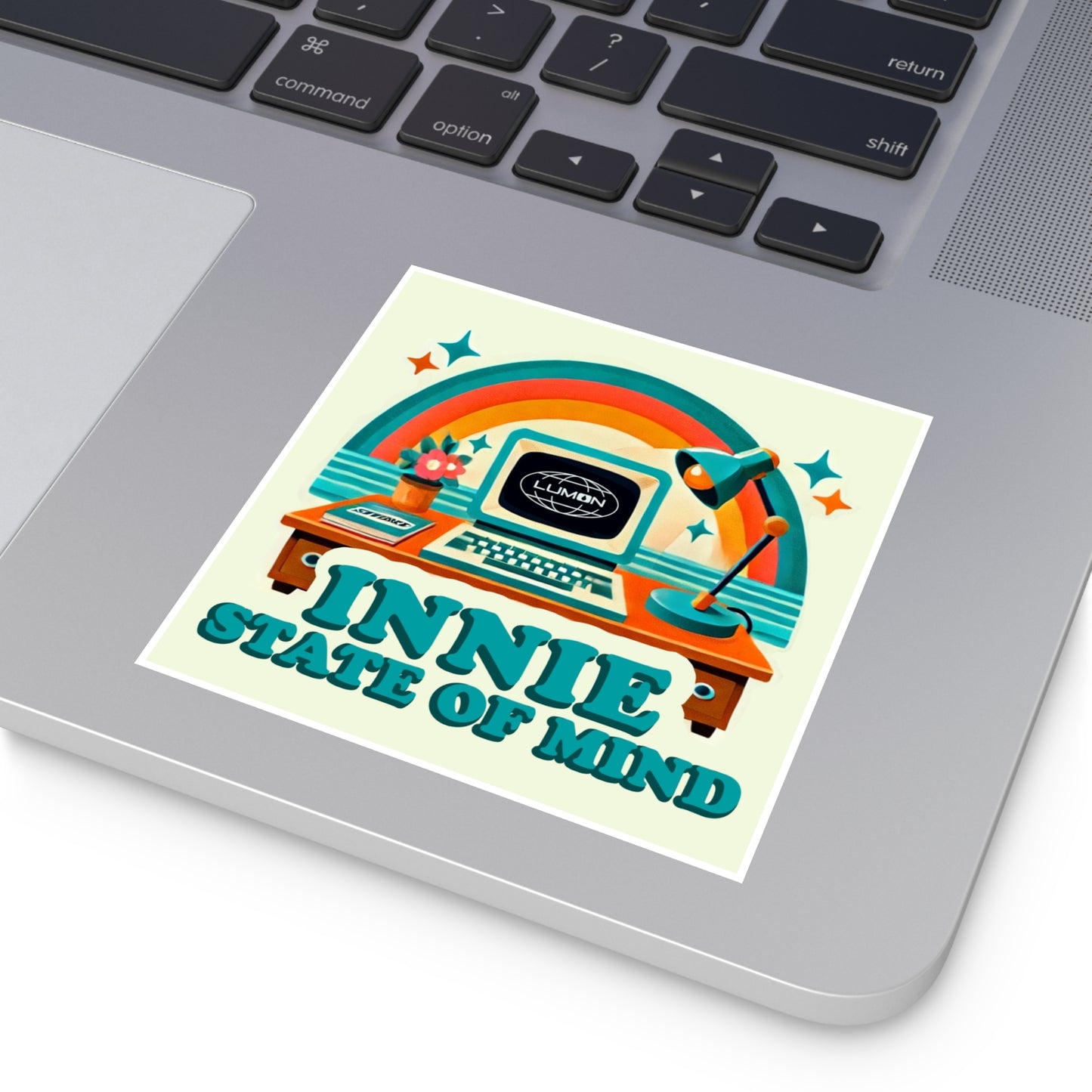 INNIE STATE OF MIND Sticker – Retro Severance TV Show Vinyl Sticker – Rainbow Office Fan Art for Laptops, Journals & Water Bottles