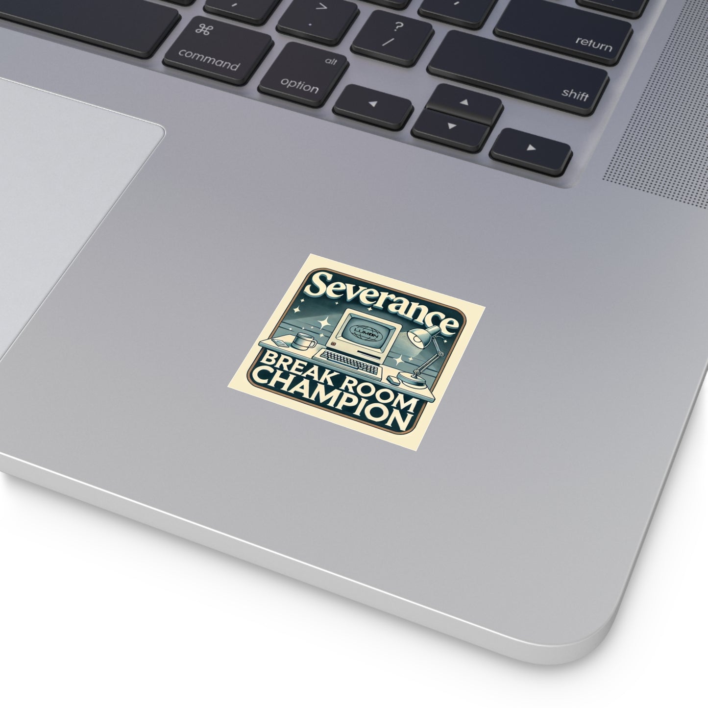Break Room Champion Sticker – Severance TV Show Vinyl Sticker – Retro Lumon Office Fan Art for Laptop, Water Bottle, or Notebook