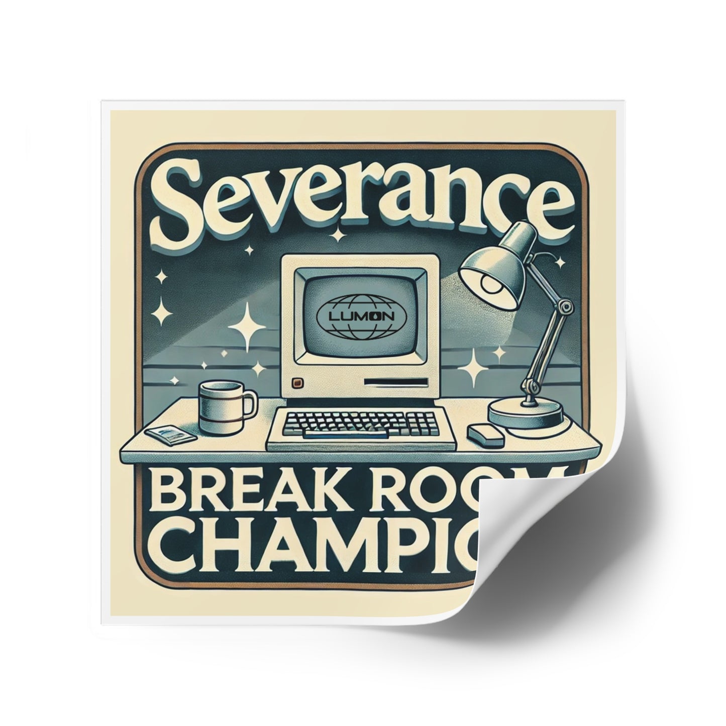 Break Room Champion Sticker – Severance TV Show Vinyl Sticker – Retro Lumon Office Fan Art for Laptop, Water Bottle, or Notebook