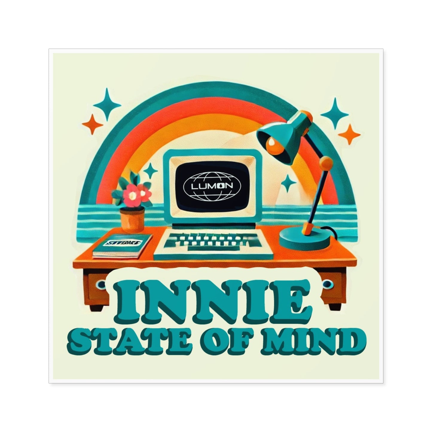 INNIE STATE OF MIND Sticker – Retro Severance TV Show Vinyl Sticker – Rainbow Office Fan Art for Laptops, Journals & Water Bottles