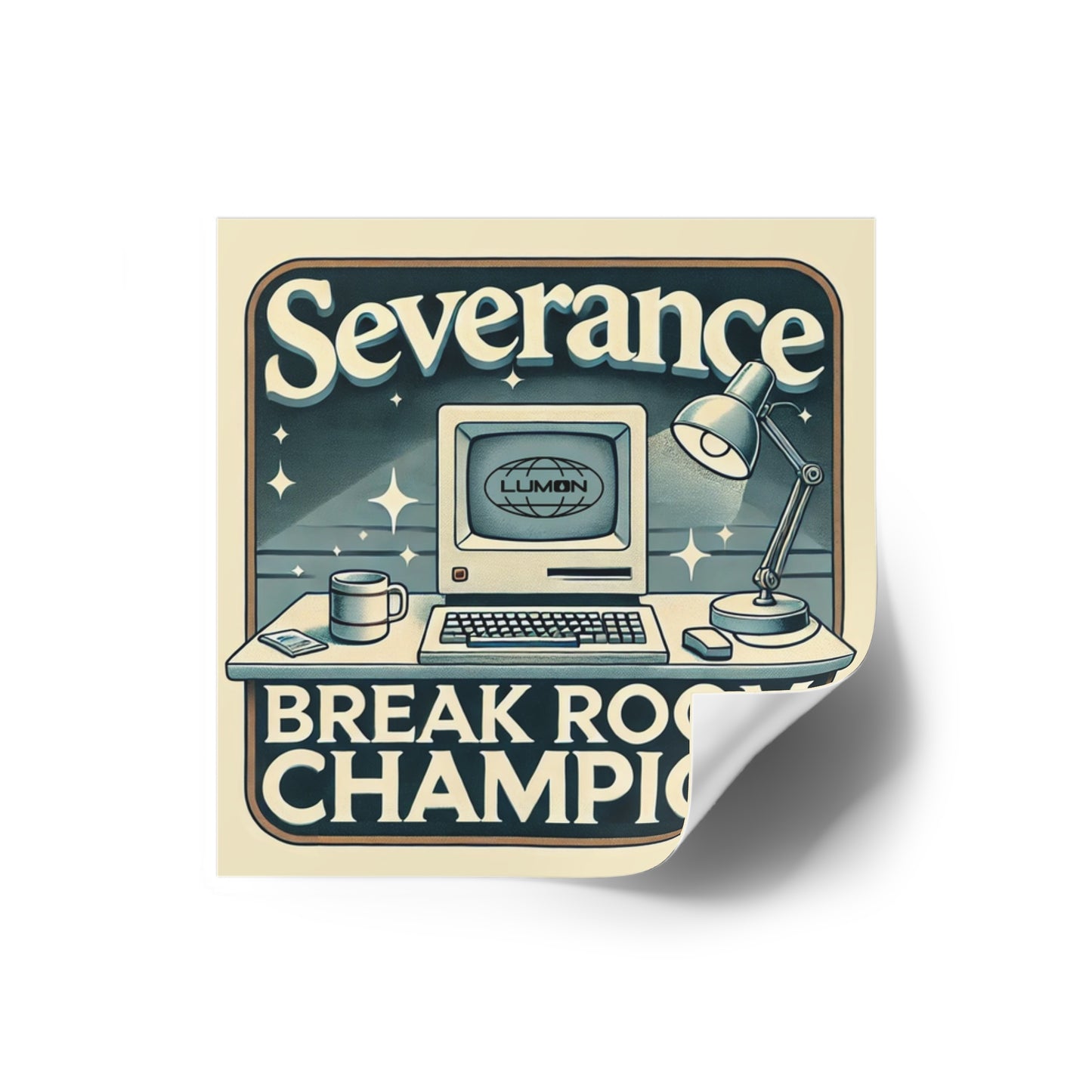 Break Room Champion Sticker – Severance TV Show Vinyl Sticker – Retro Lumon Office Fan Art for Laptop, Water Bottle, or Notebook