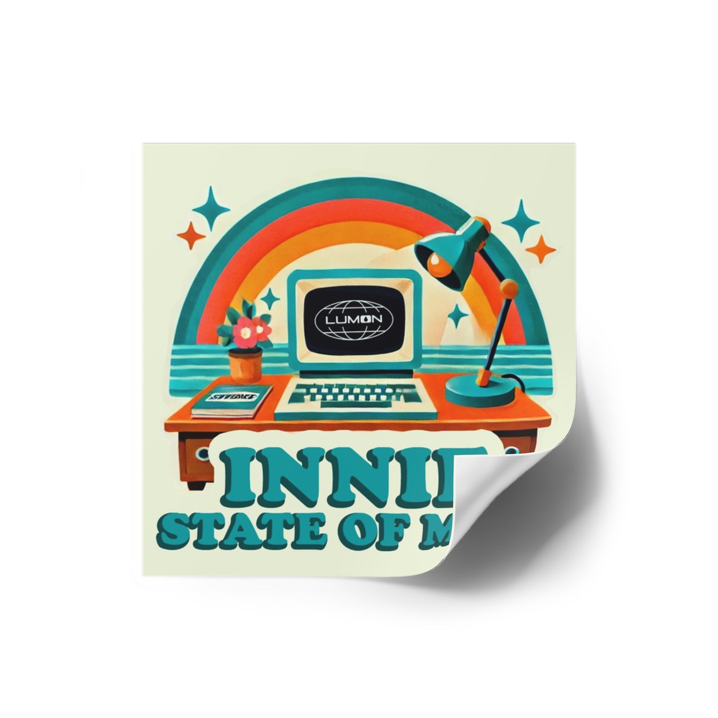 INNIE STATE OF MIND Sticker – Retro Severance TV Show Vinyl Sticker – Rainbow Office Fan Art for Laptops, Journals & Water Bottles